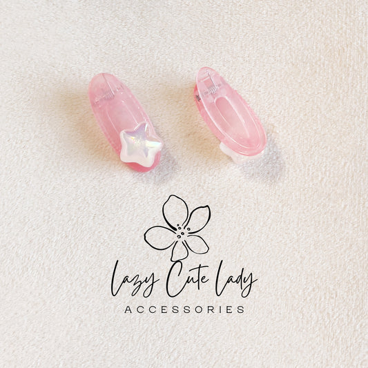 Mini Star Snap Hair Clips – Jelly Pastel Barrettes with Pearl Star (Set Options Available)