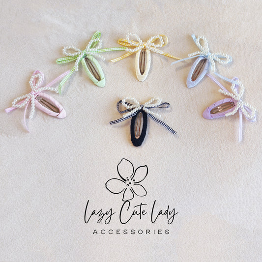 Pearl Bow Ribbon Hair Clips – Coquette Style Barrettes for Girls & Women (6 Colors)