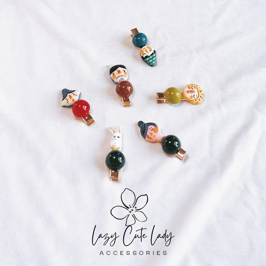 Clay Cartoon Doll and Candy-Themed Hair Clips Set