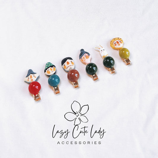 Clay Cartoon Doll and Candy-Themed Hair Clips Set