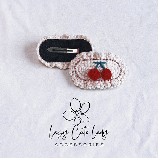 Adorable Hand-Knitted Cherry Hair Clips
