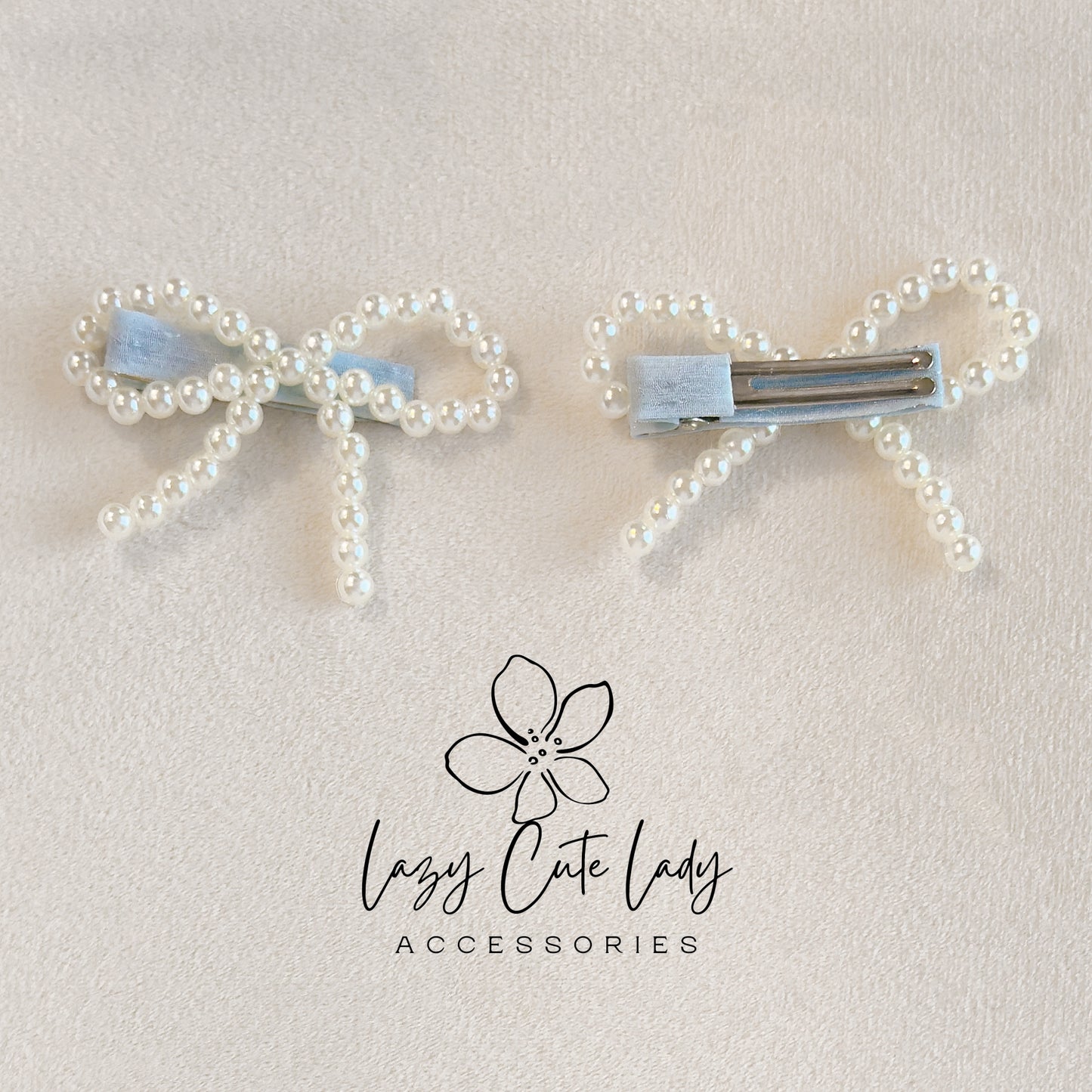Velvet Pearl Bow Hair Clip – Coquette Style Barrette in Pink or Blue-Gift for her