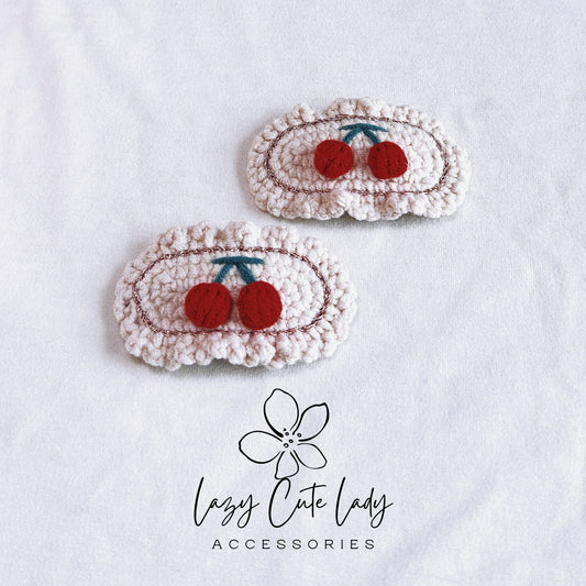 Adorable Hand-Knitted Cherry Hair Clips