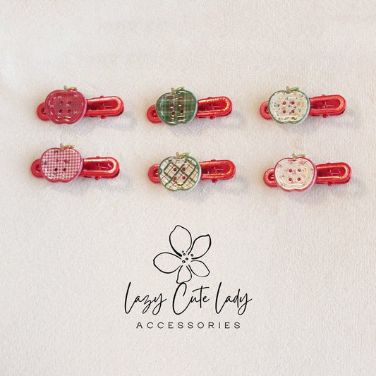 Plaid Apple Hair Clips – Red Snap Barrettes for Back to School & Fall Outfits