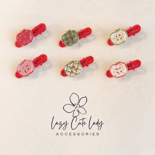 Plaid Apple Hair Clips – Red Snap Barrettes for Back to School & Fall Outfits