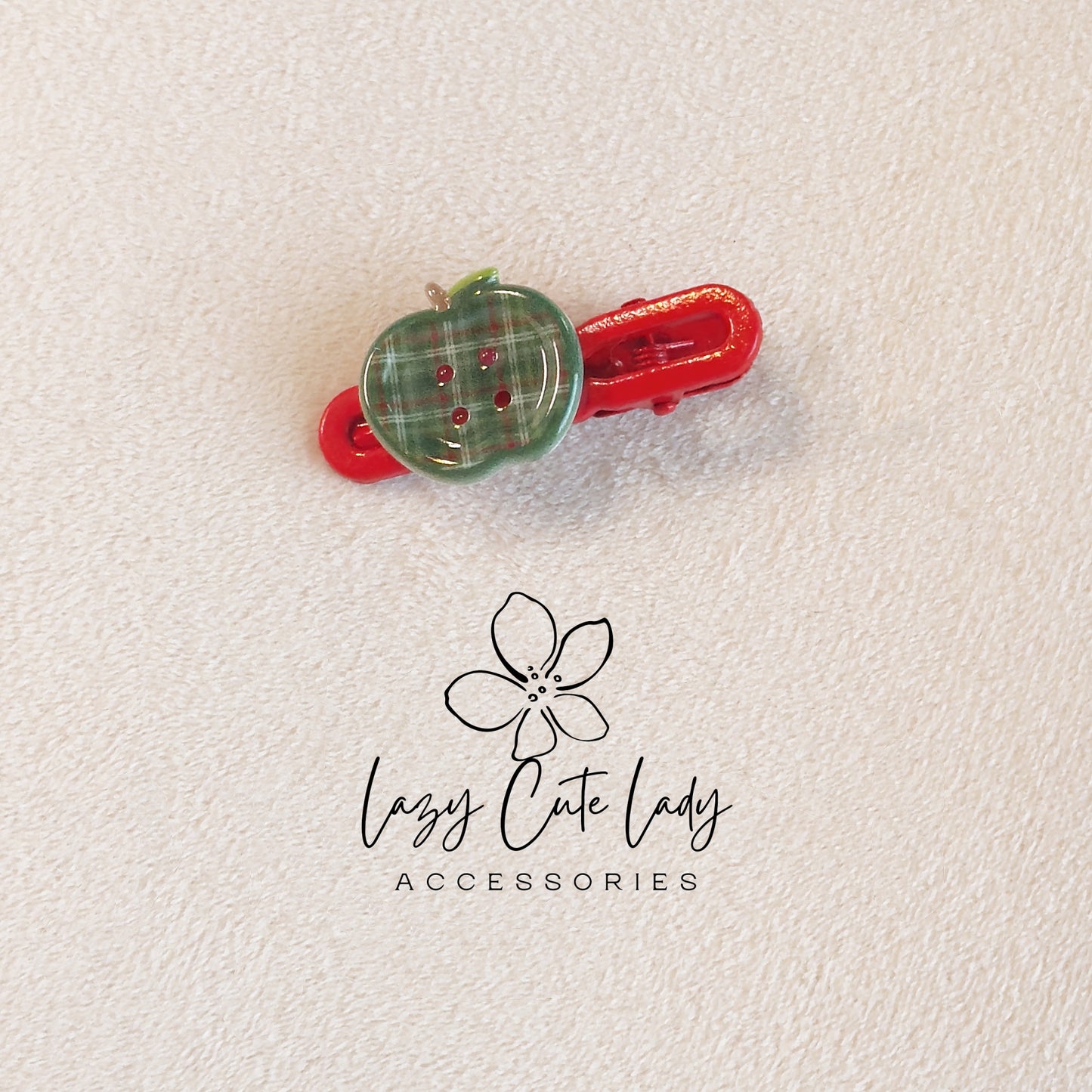 Plaid Apple Hair Clips – Red Snap Barrettes for Back to School & Fall Outfits