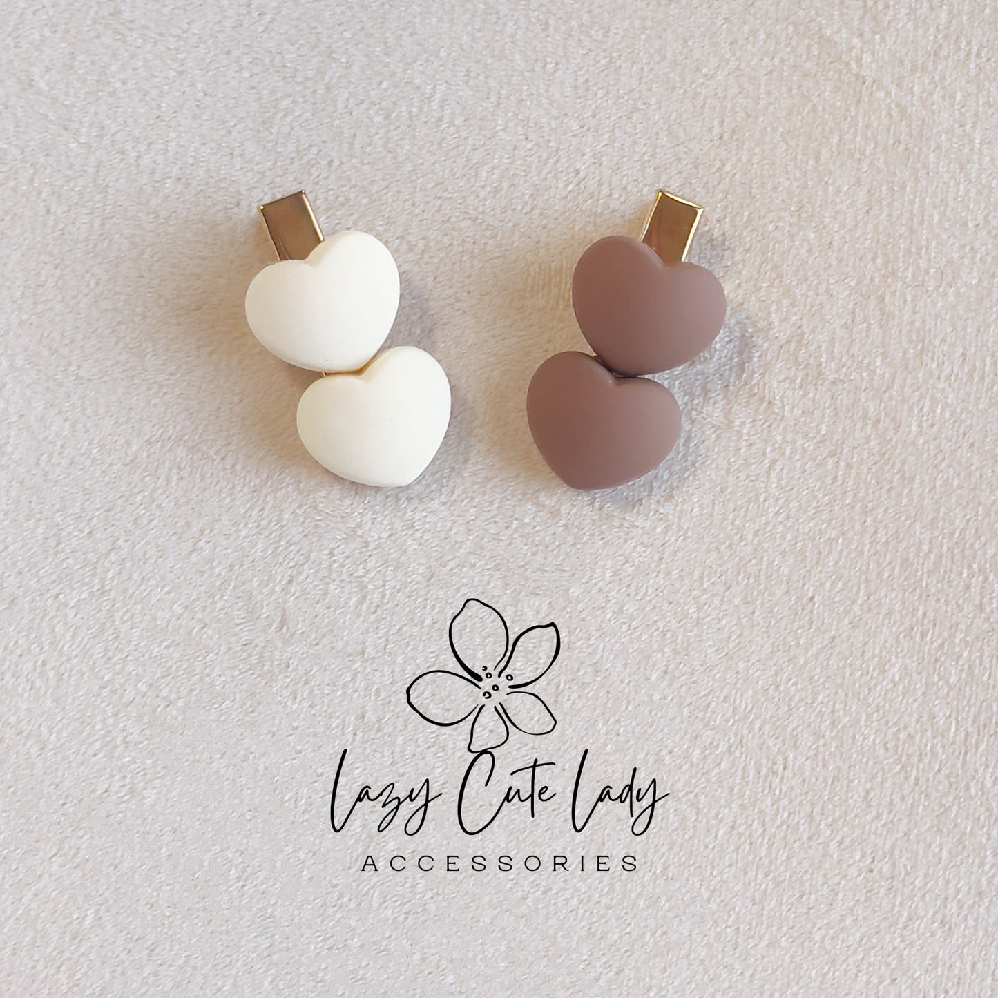 Matte Heart, Star & Flower Hair Clips – Set of 2 (Neutral Clay Colors)