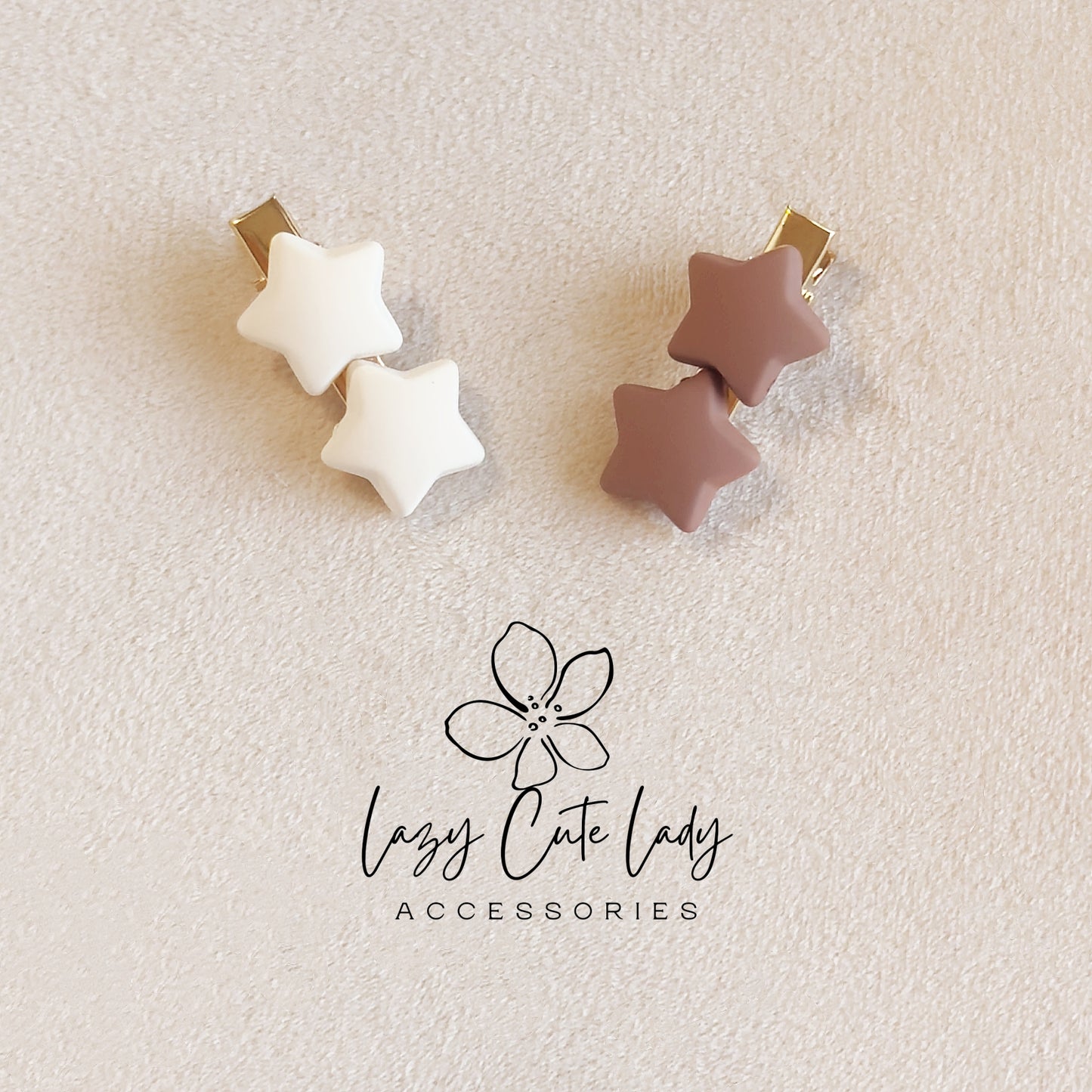 Matte Heart, Star & Flower Hair Clips – Set of 2 (Neutral Clay Colors)