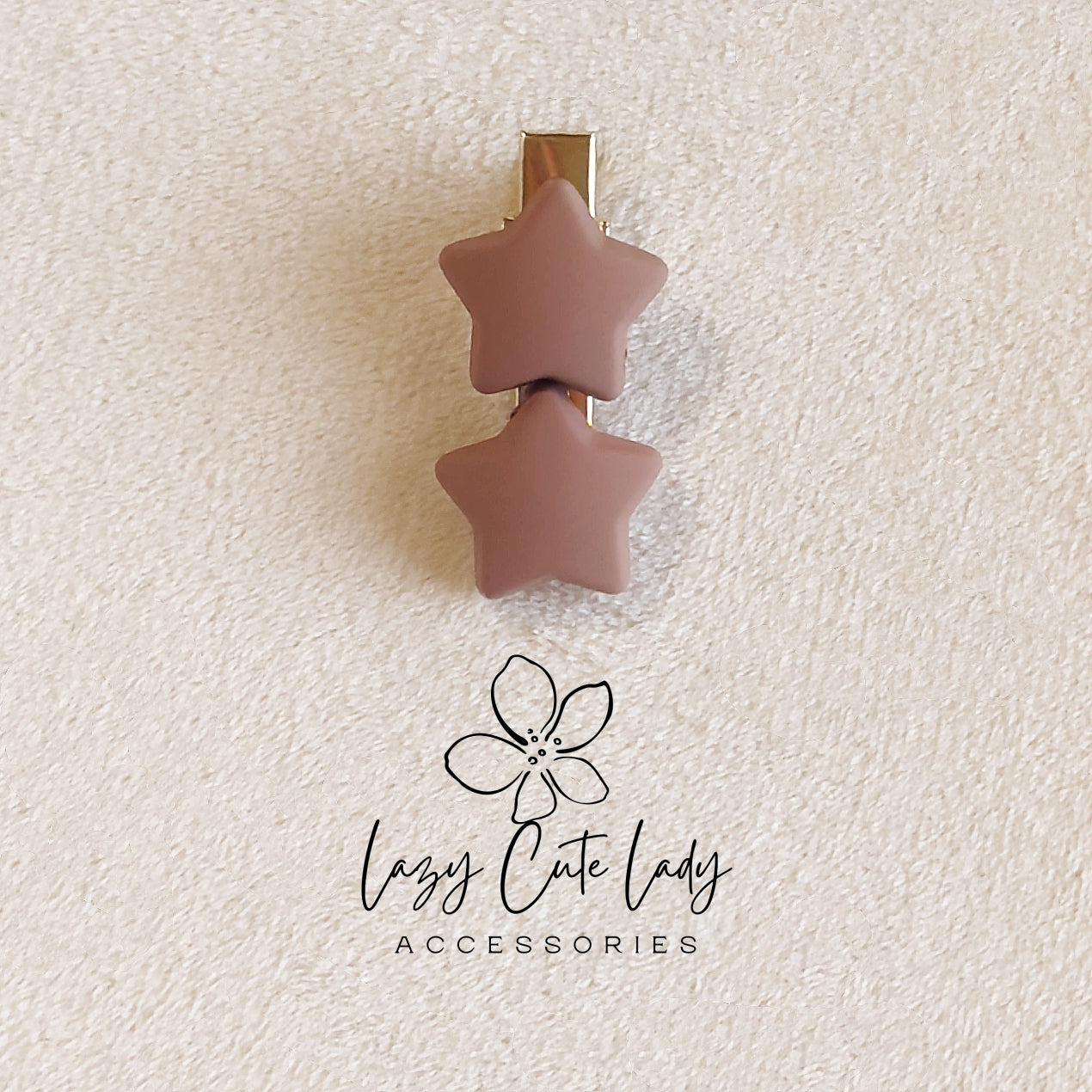 Matte Heart, Star & Flower Hair Clips – Set of 2 (Neutral Clay Colors)