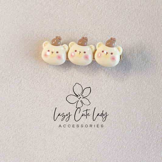 Teddy Bear, Flower & Carrot Hair Clips Set