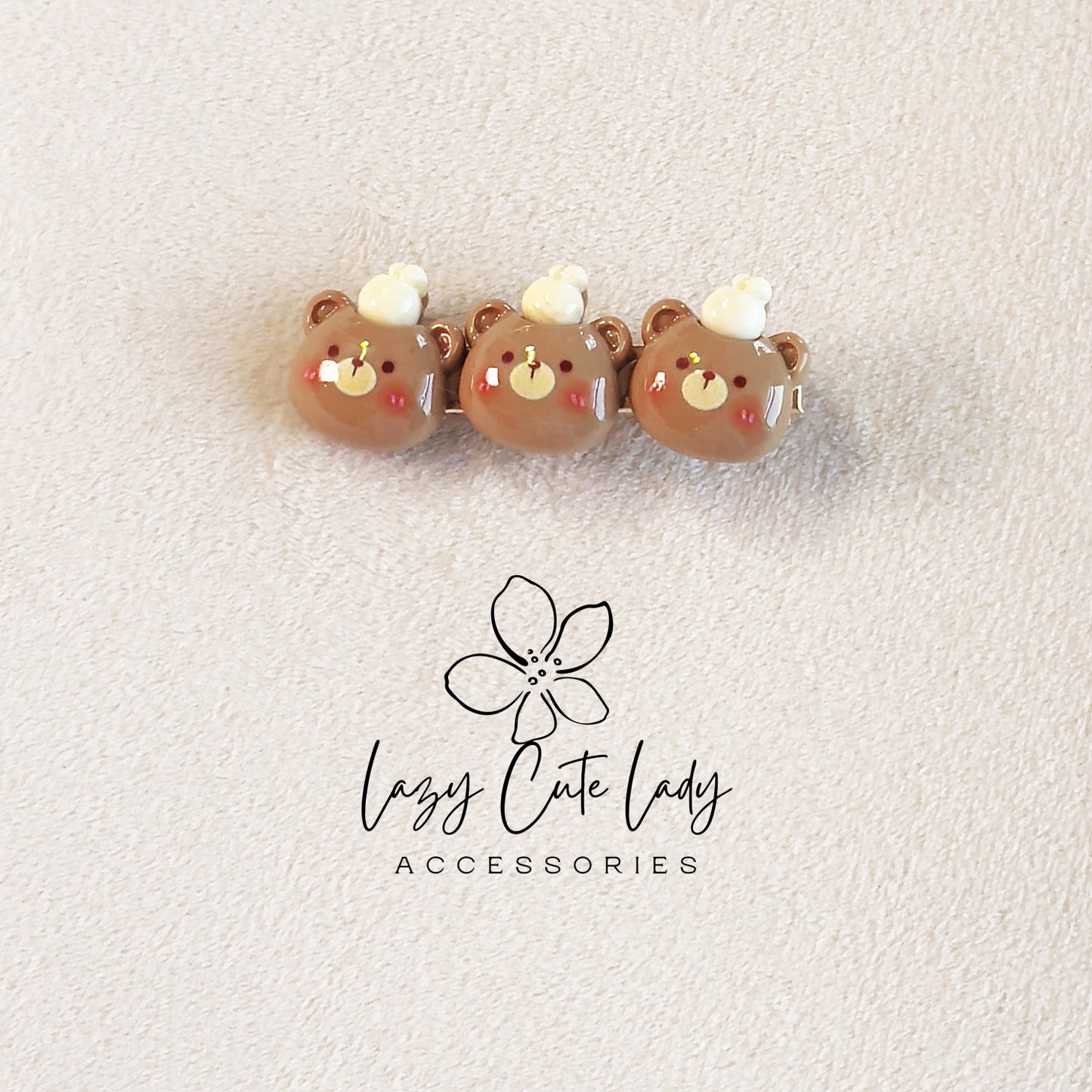 Teddy Bear, Flower & Carrot Hair Clips Set