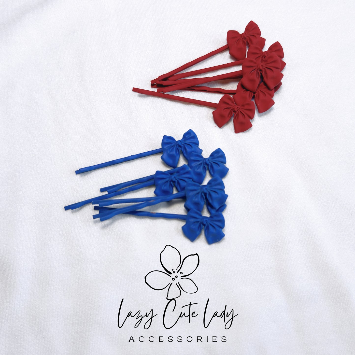 Colorful Metal Bow Hair Pin - Available in Blue and Red (2.25 Inches)