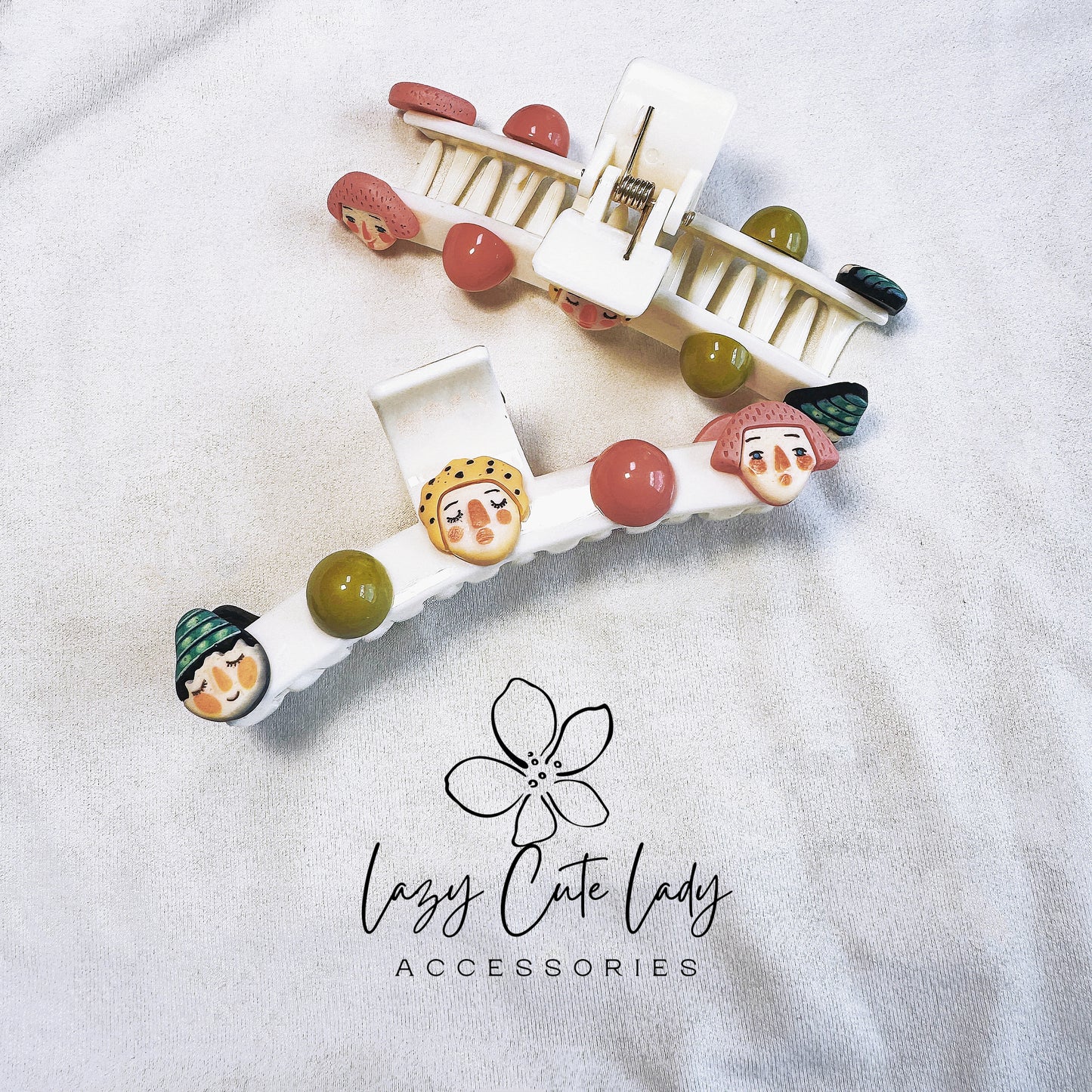 Adorable Clay Cartoon Doll and Candy-Themed Hair Claw