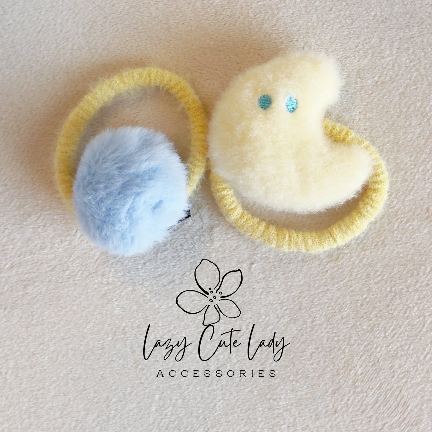 Fluffy Star & Moon Hair Clips and Hair Ties – Soft Plush Hair Accessories for Girls and Women