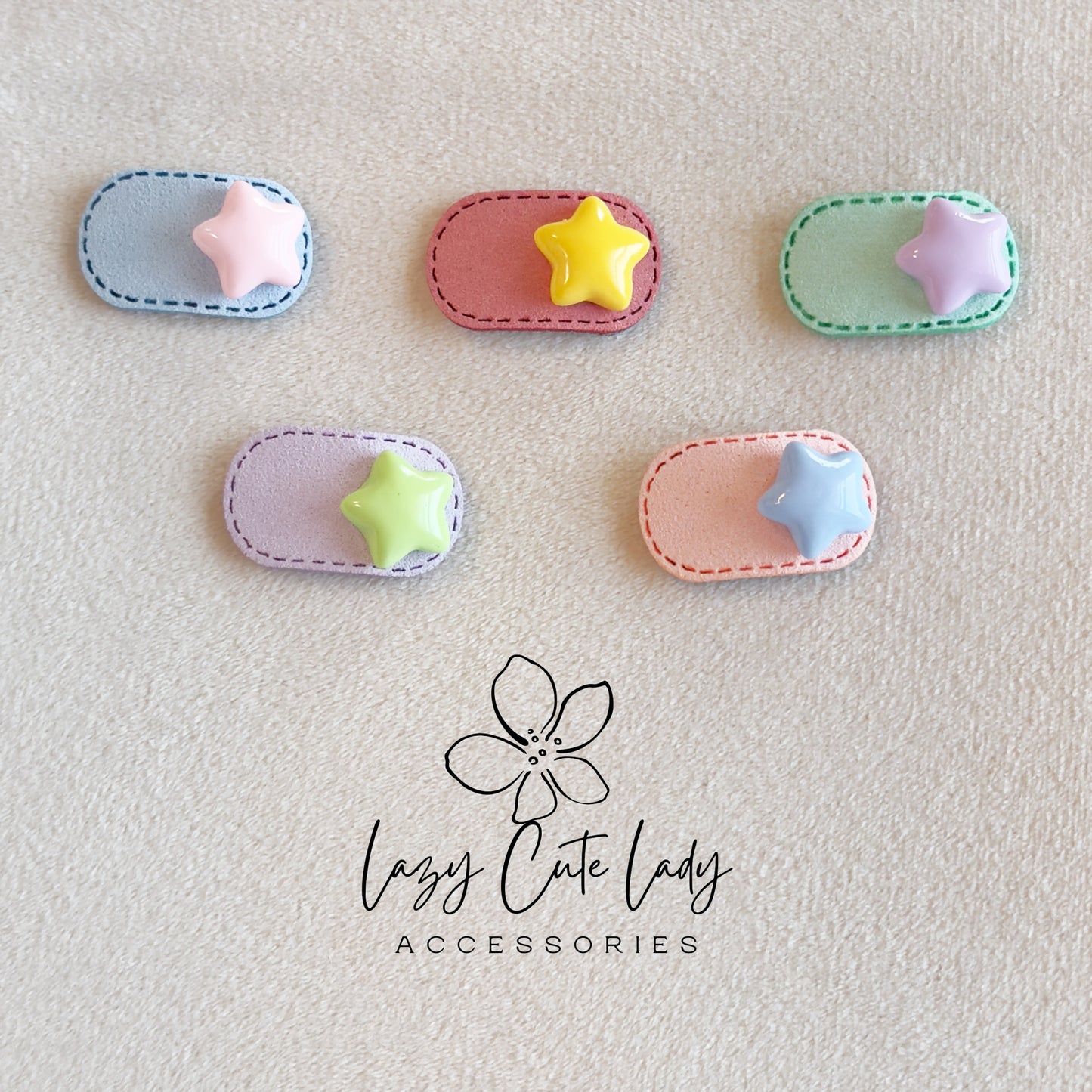 Pastel Resin Hair Clips – Felt-Look Stars, Hearts, Flowers & Fruits
