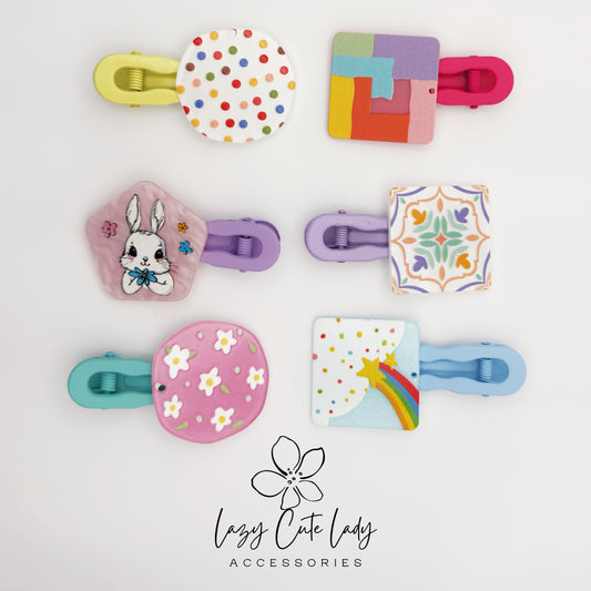 Whimsical Shape Hair Clips – Bunny, Rainbow, Floral & Colorful Designs
