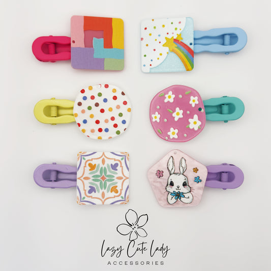 Whimsical Shape Hair Clips – Bunny, Rainbow, Floral & Colorful Designs