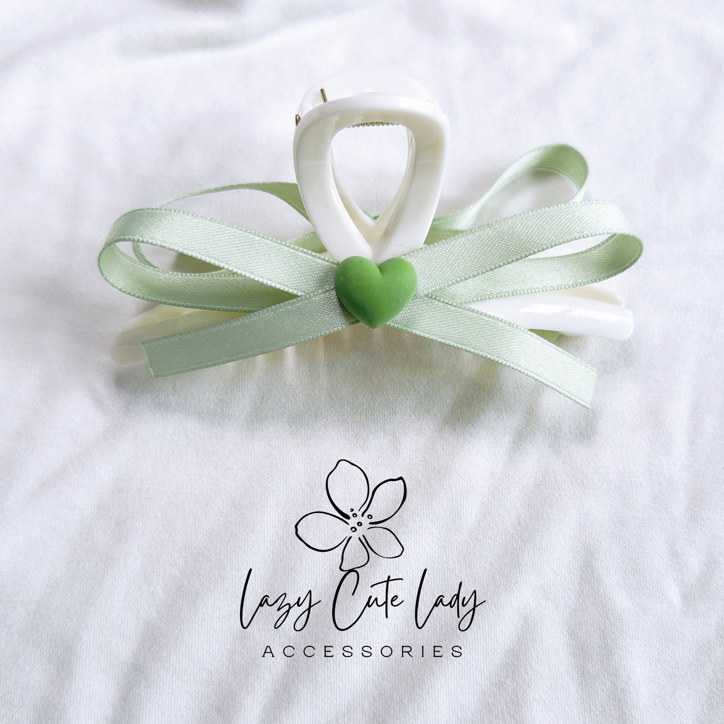 Summer Fresh Ribbon Bow Heart Hair Claw - Available in Blue and Green