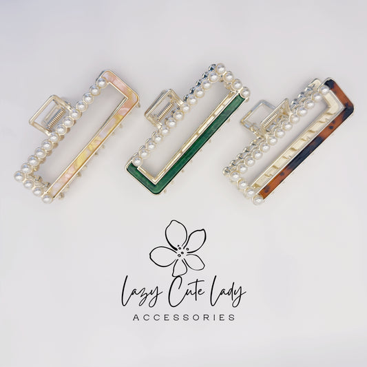 Eco-Friendly Pearl Edge Rectangle Claw Clip – Modern Open Frame Design