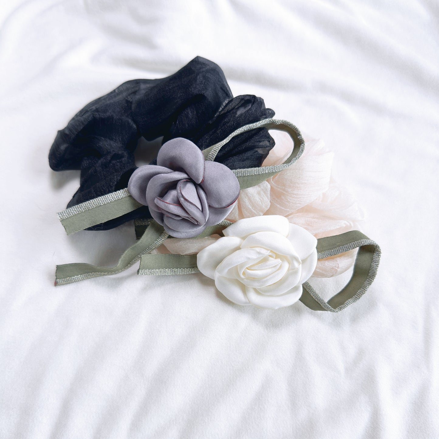Elegant Floral Ribbon Scrunchies - Versatile and Beautiful Hair Accessories