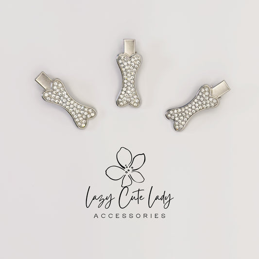 Mini Sparkle Bone Hair Clip – Crystal Dog Bone Barrette for Pet Lovers