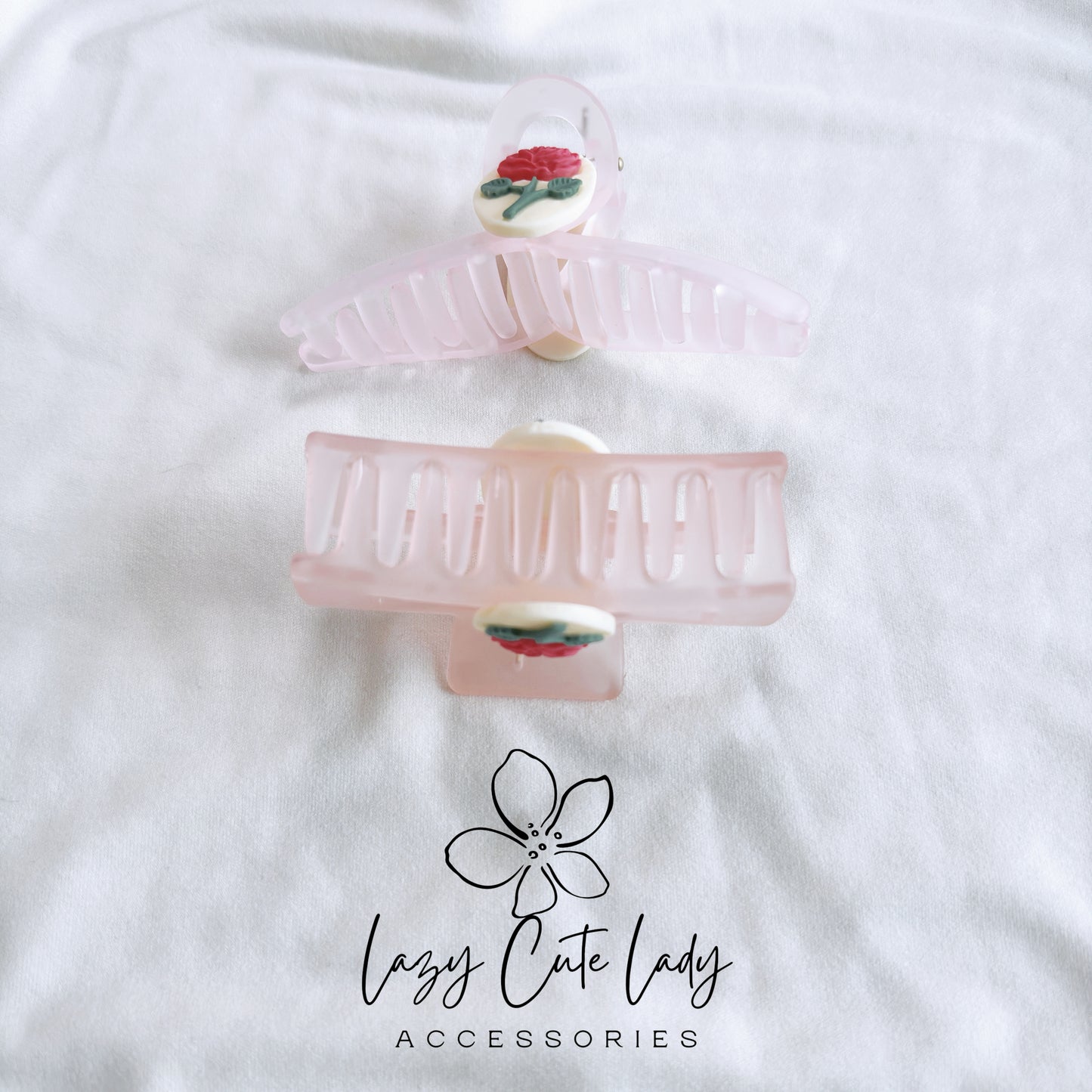 Elegant Pink Ice Rose Hair Claw - Two Stunning Designs