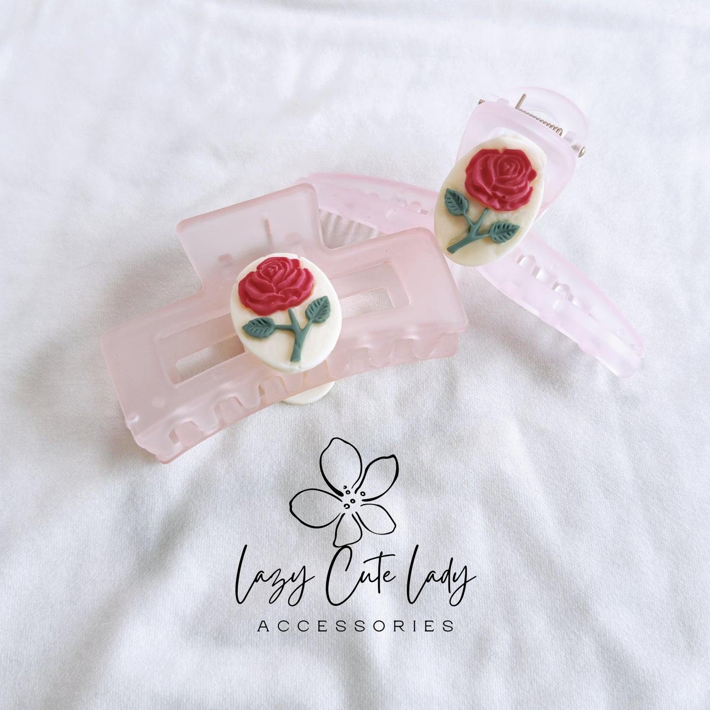 Elegant Pink Ice Rose Hair Claw - Two Stunning Designs