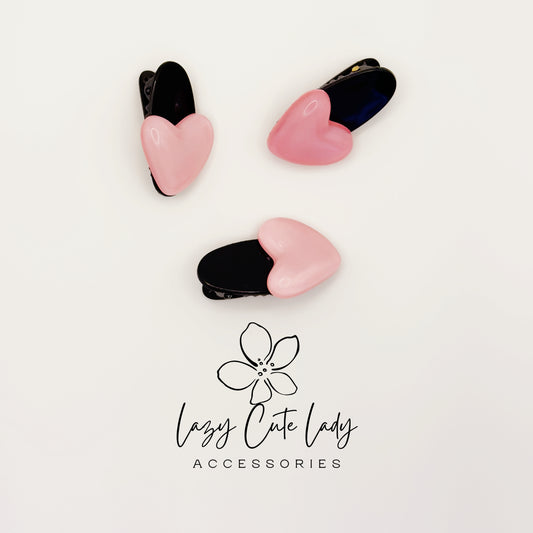 Sweetheart Snap Clips – Glossy Pink Heart Hair Pins