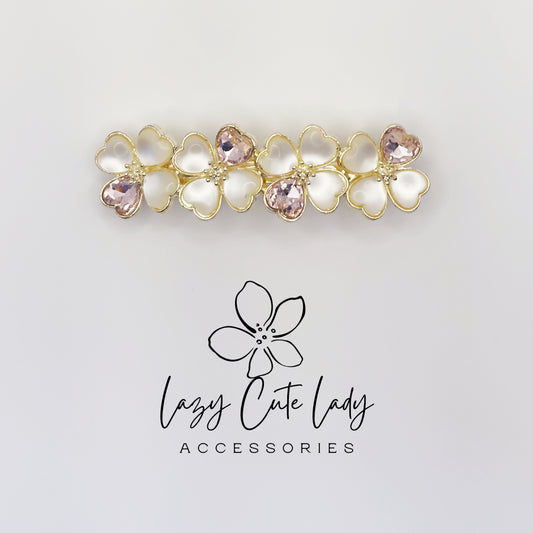 Elegant Flower Barrette with Rhinestone Accents- Gift for her