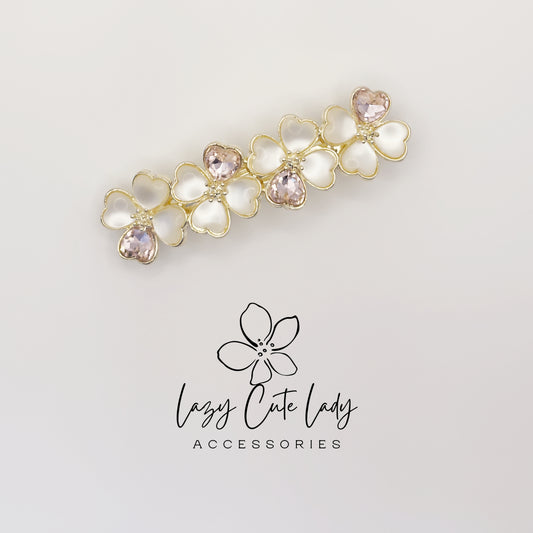 Elegant Flower Barrette with Rhinestone Accents- Gift for her