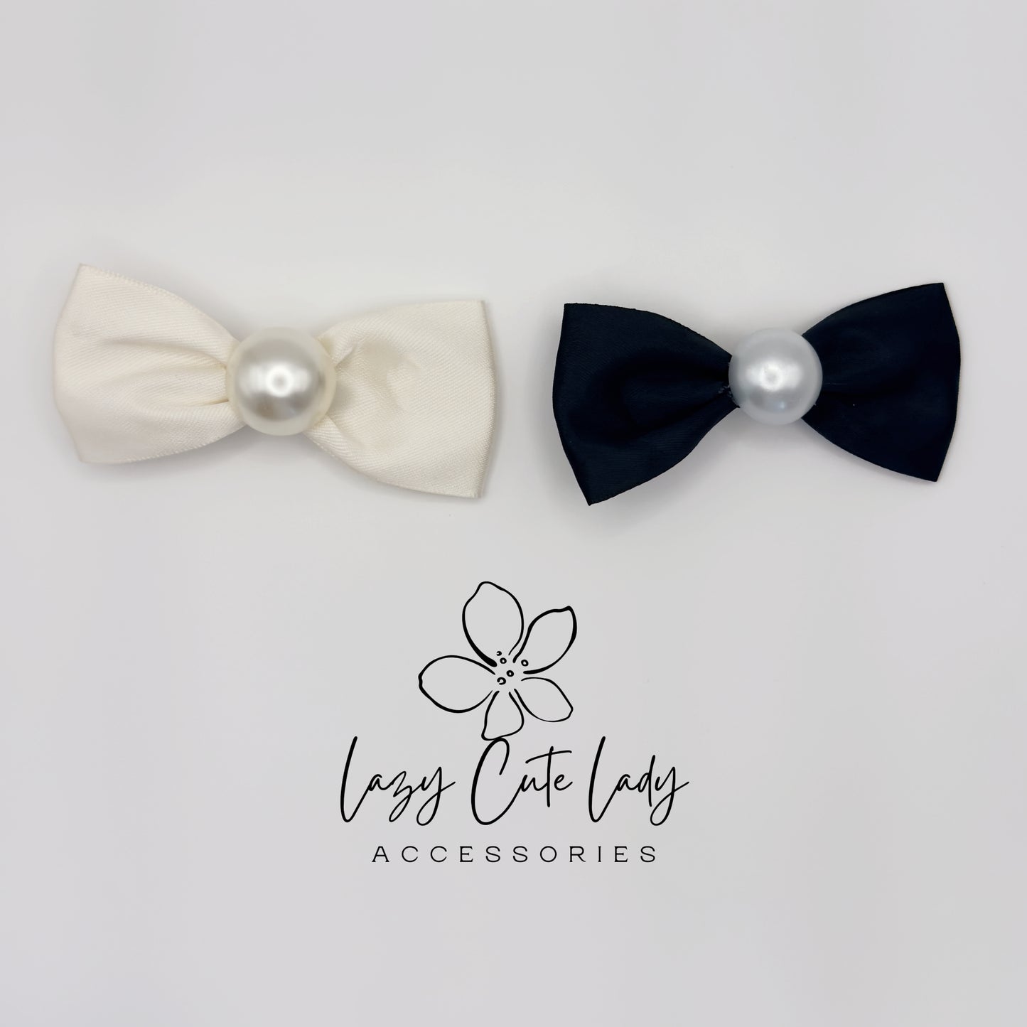 Classic Satin Bow Hair Clip with Pearl Center