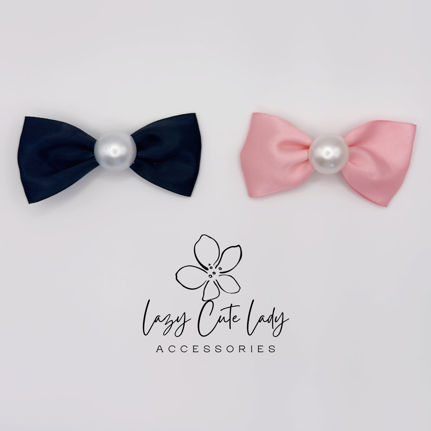 Classic Satin Bow Hair Clip with Pearl Center