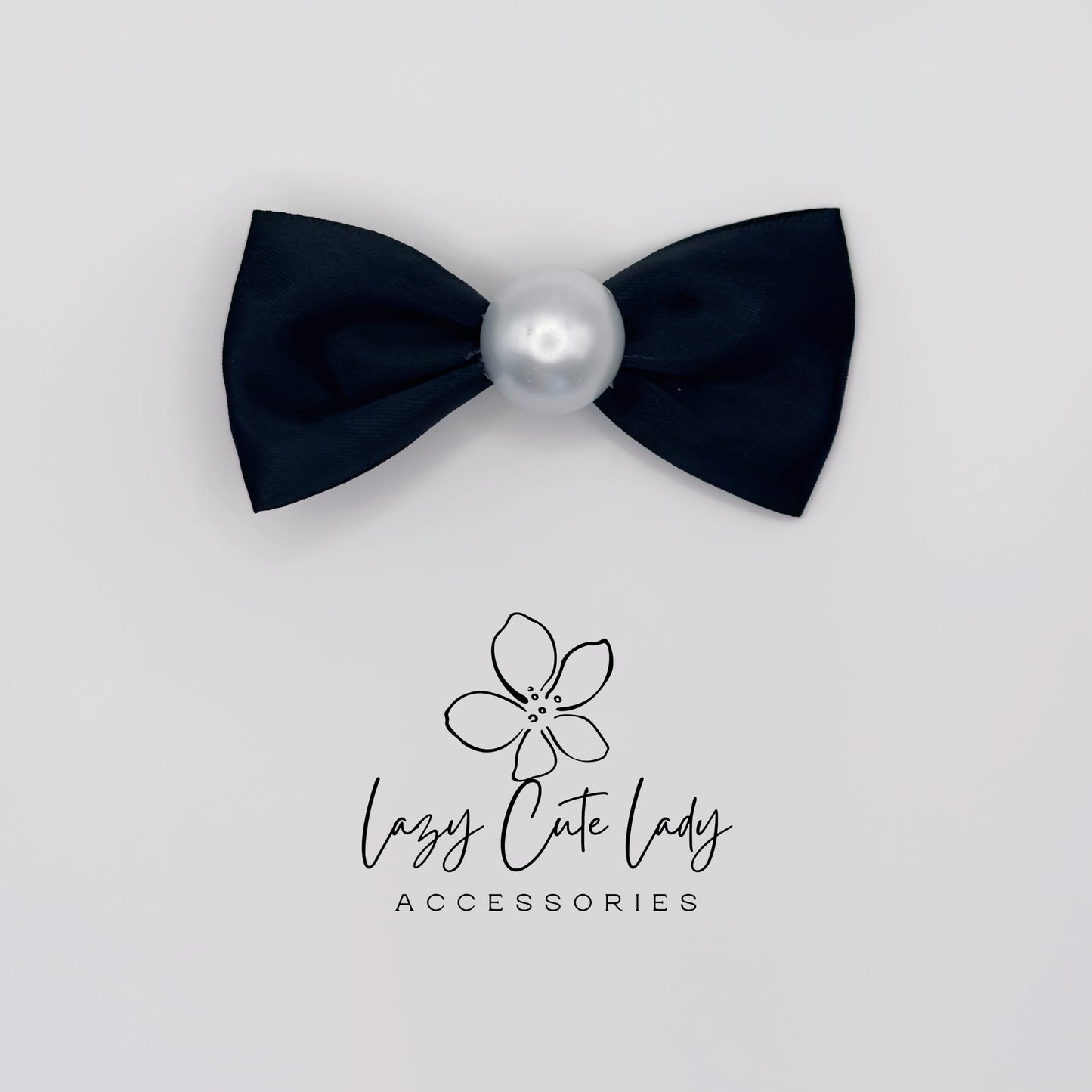 Classic Satin Bow Hair Clip with Pearl Center