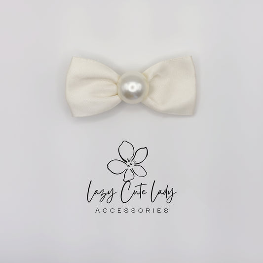 Classic Satin Bow Hair Clip with Pearl Center