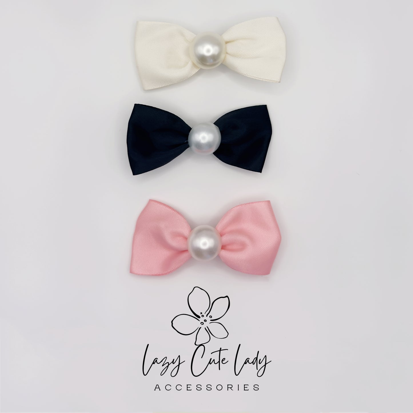 Classic Satin Bow Hair Clip with Pearl Center
