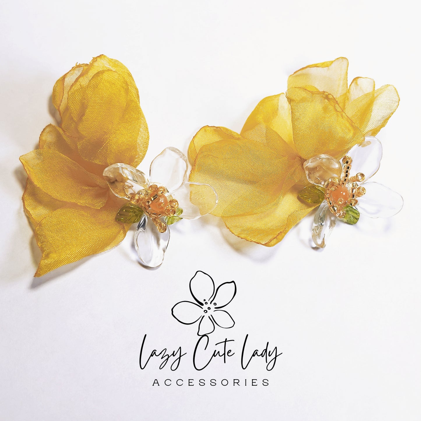 Fabric and Acrylic Flower Drop Earrings