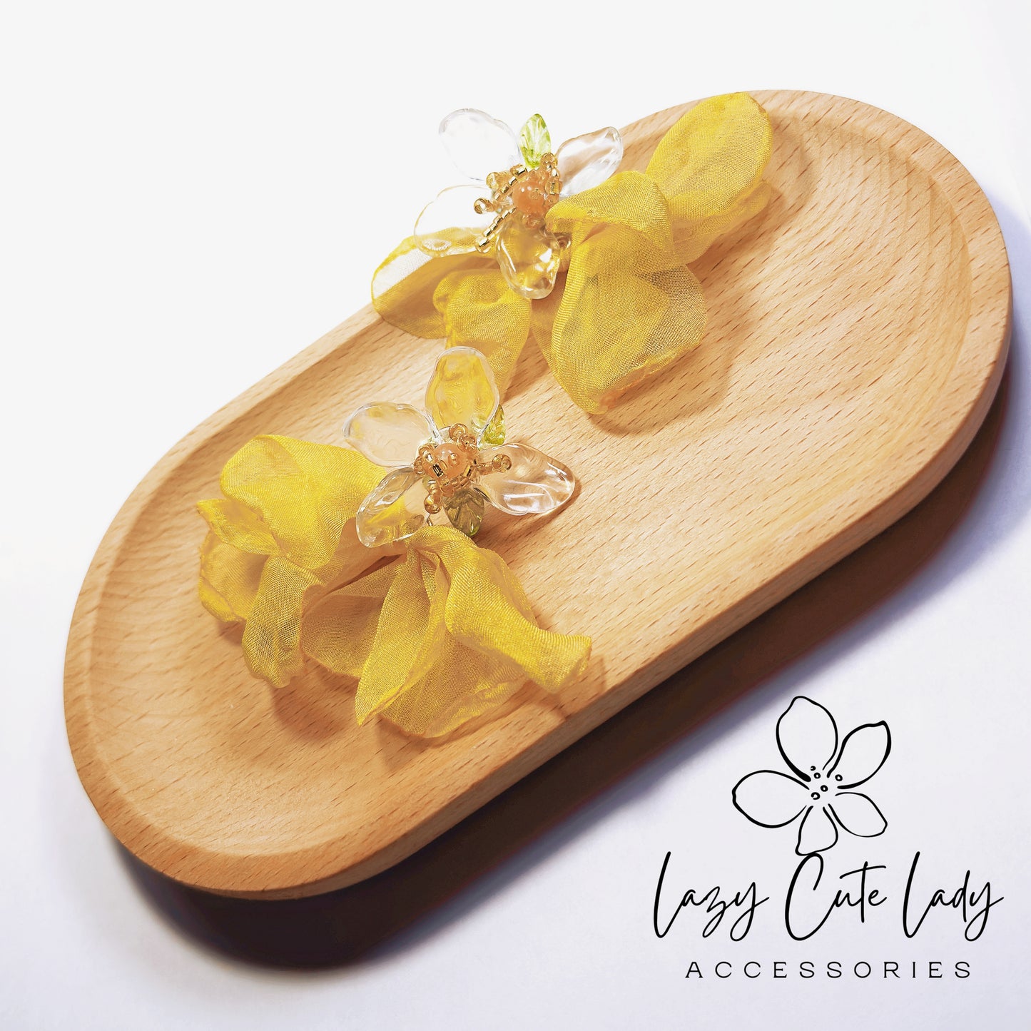 Fabric and Acrylic Flower Drop Earrings