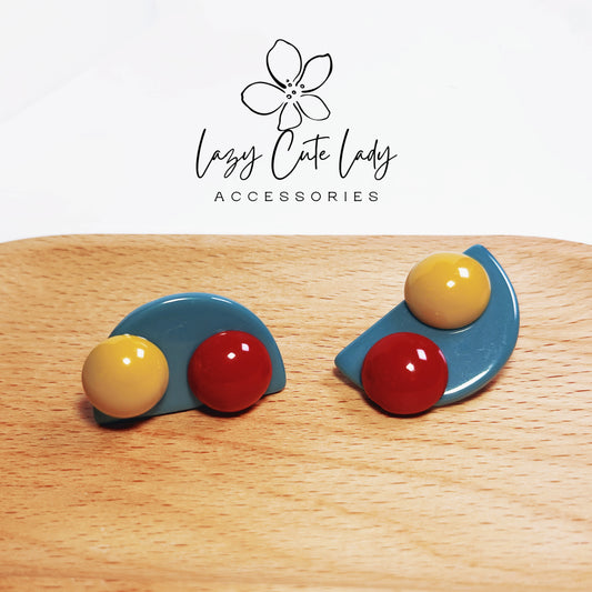 Vintage Color-Block Earrings with Navy, Yellow, and Red Accents
