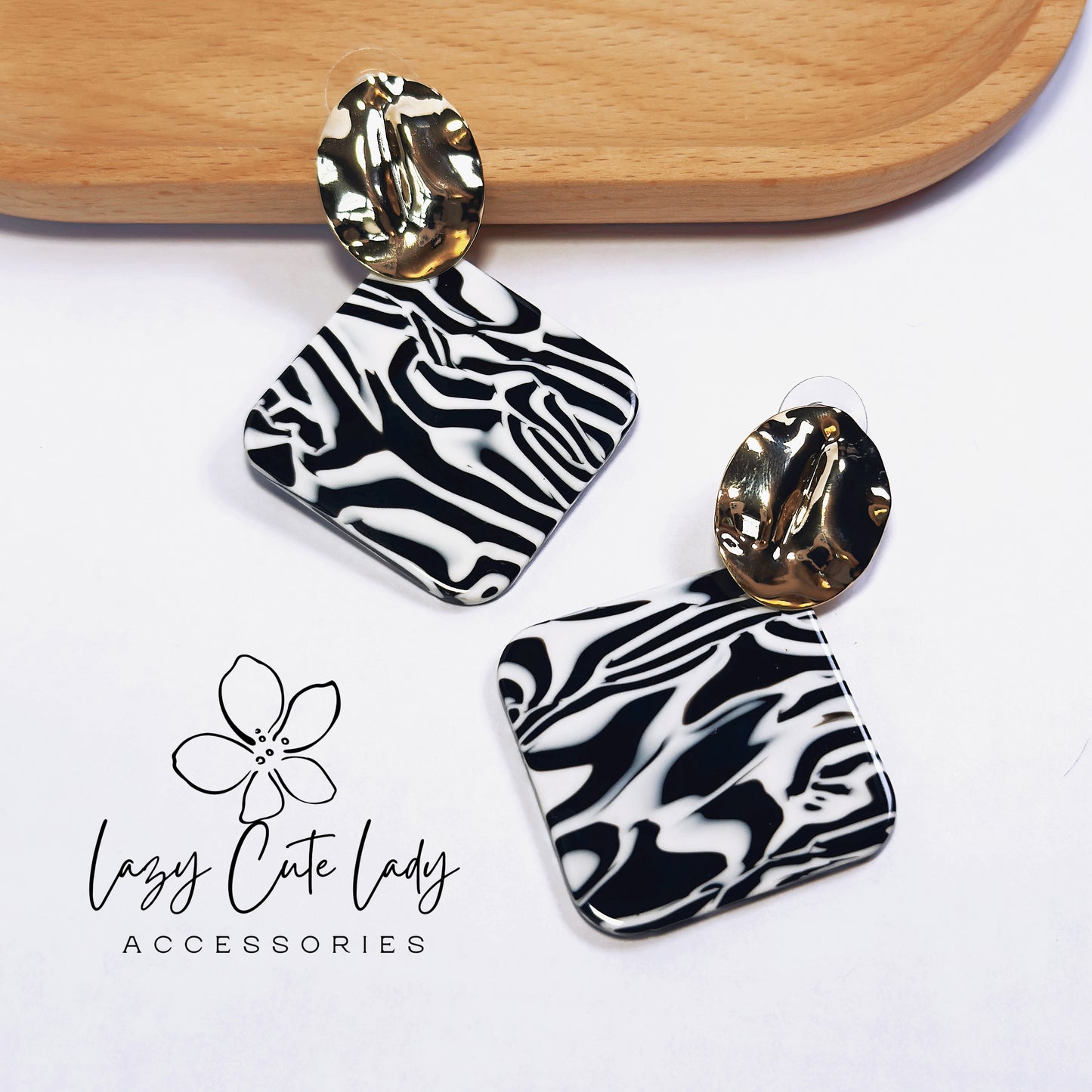 Vintage Zebra Print and Metal Geometric Earrings - Bold and Stylish Design