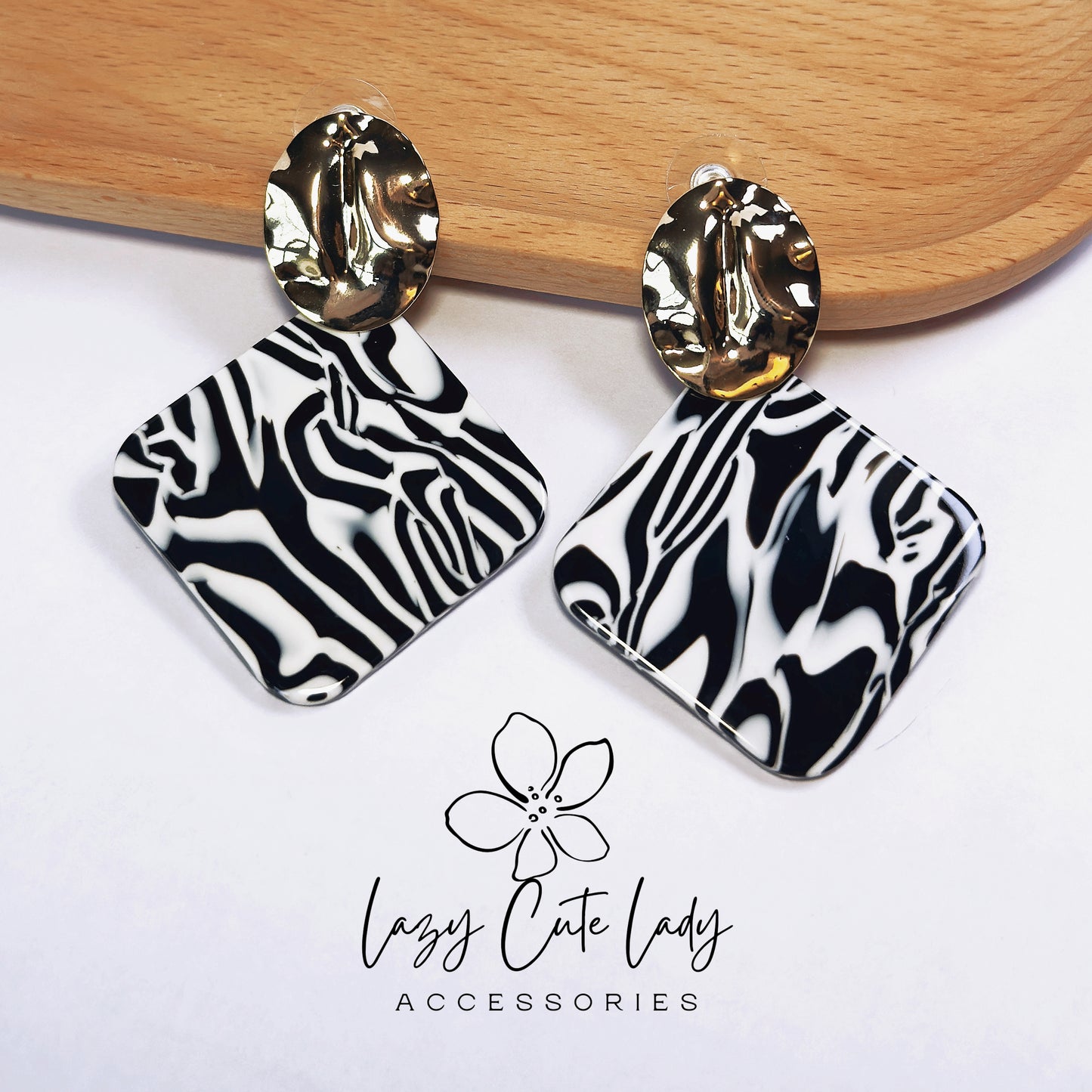 Vintage Zebra Print and Metal Geometric Earrings - Bold and Stylish Design
