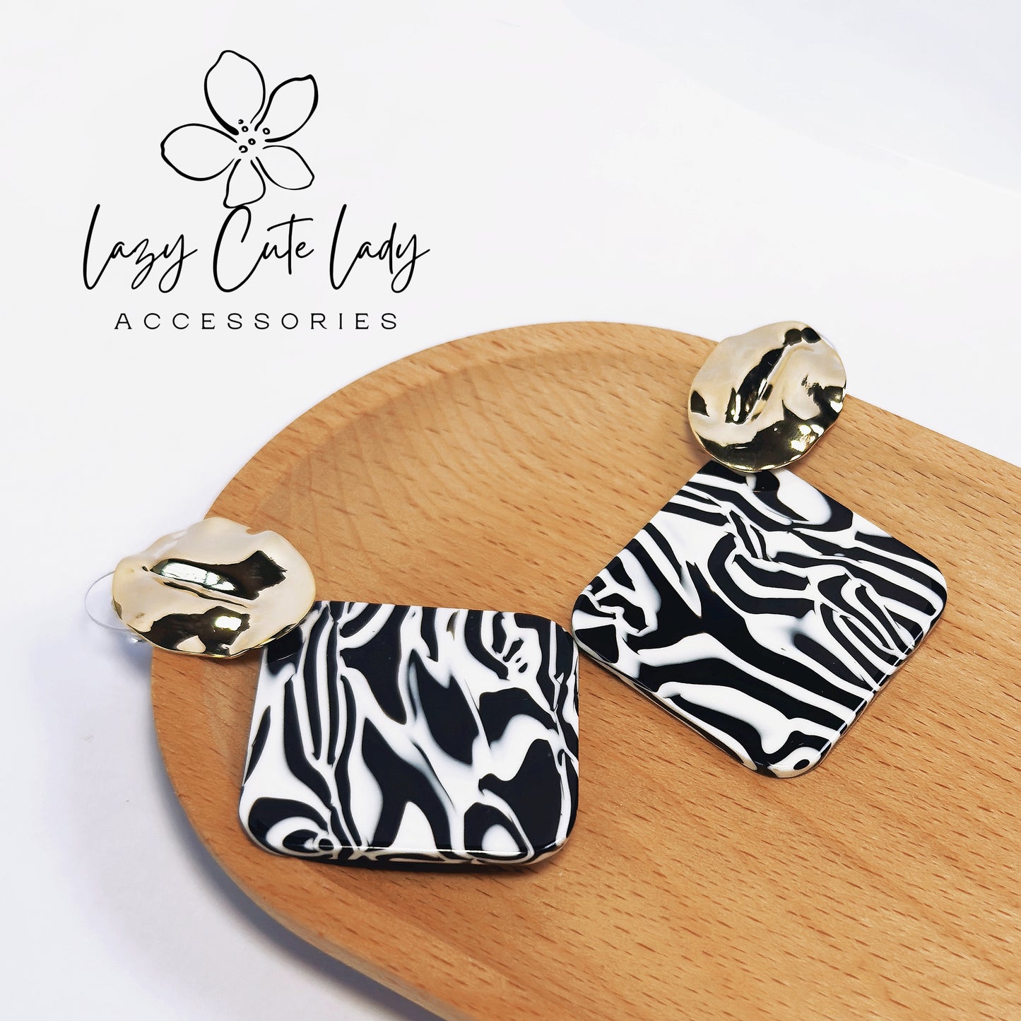 Vintage Zebra Print and Metal Geometric Earrings - Bold and Stylish Design
