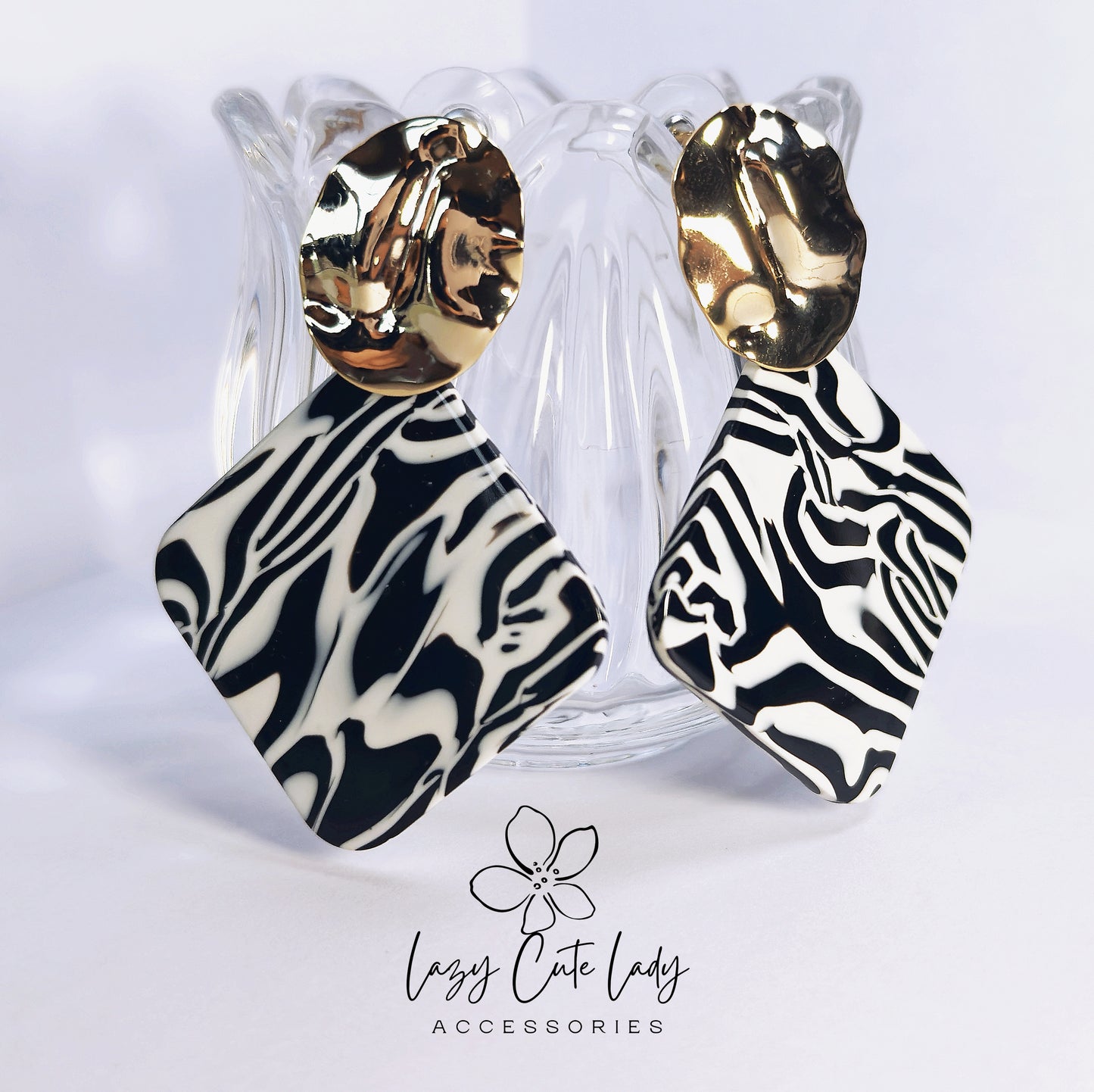 Vintage Zebra Print and Metal Geometric Earrings - Bold and Stylish Design