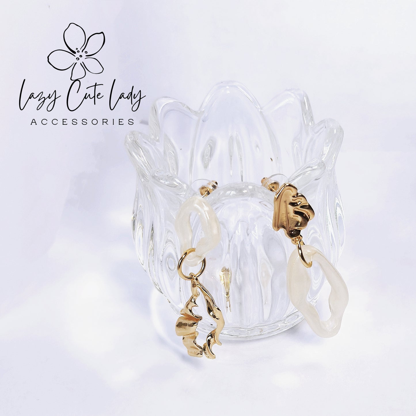 Asymmetrical Gold and Resin Earrings - Elegant and Fashionable Design