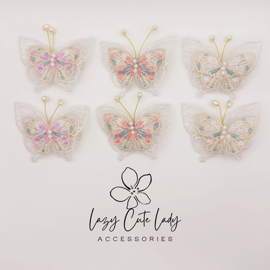 Embroidered Butterfly Hair Clips – Lace and Pearl Wedding Barrettes for Girls and Women