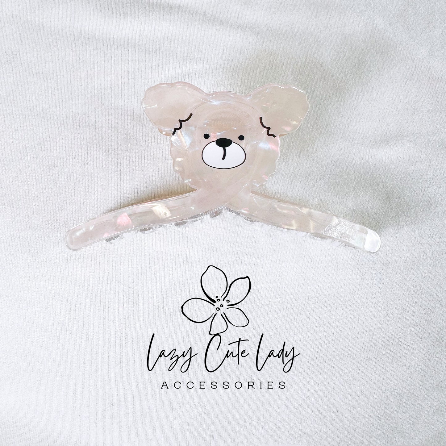 Adorable Teddy Bear Hair Claw - Brown and White, Two Sizes,Cute Hair Accessories