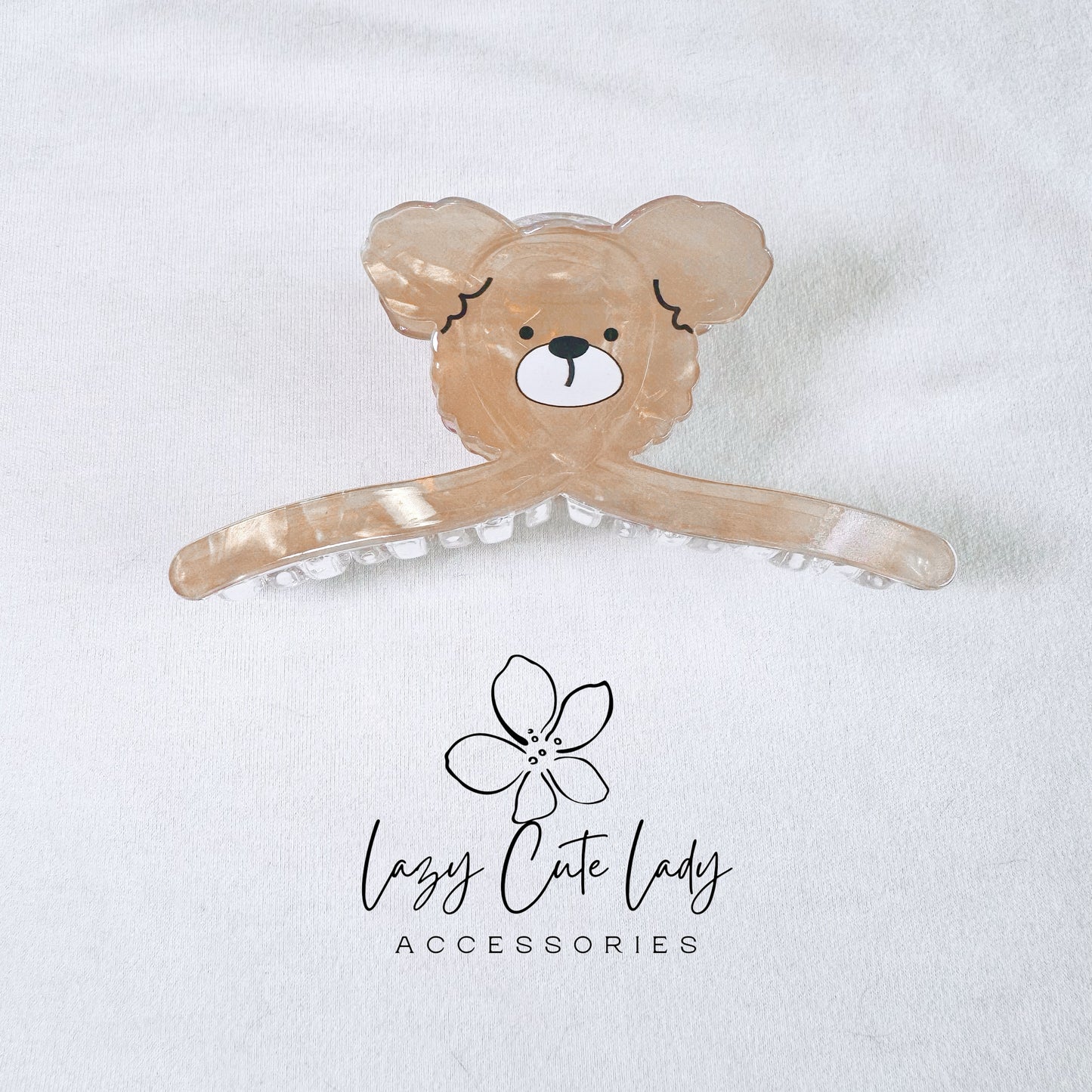 Adorable Teddy Bear Hair Claw - Brown and White, Two Sizes,Cute Hair Accessories