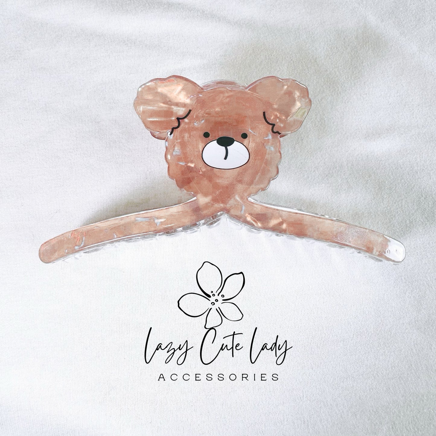 Adorable Teddy Bear Hair Claw - Brown and White, Two Sizes,Cute Hair Accessories