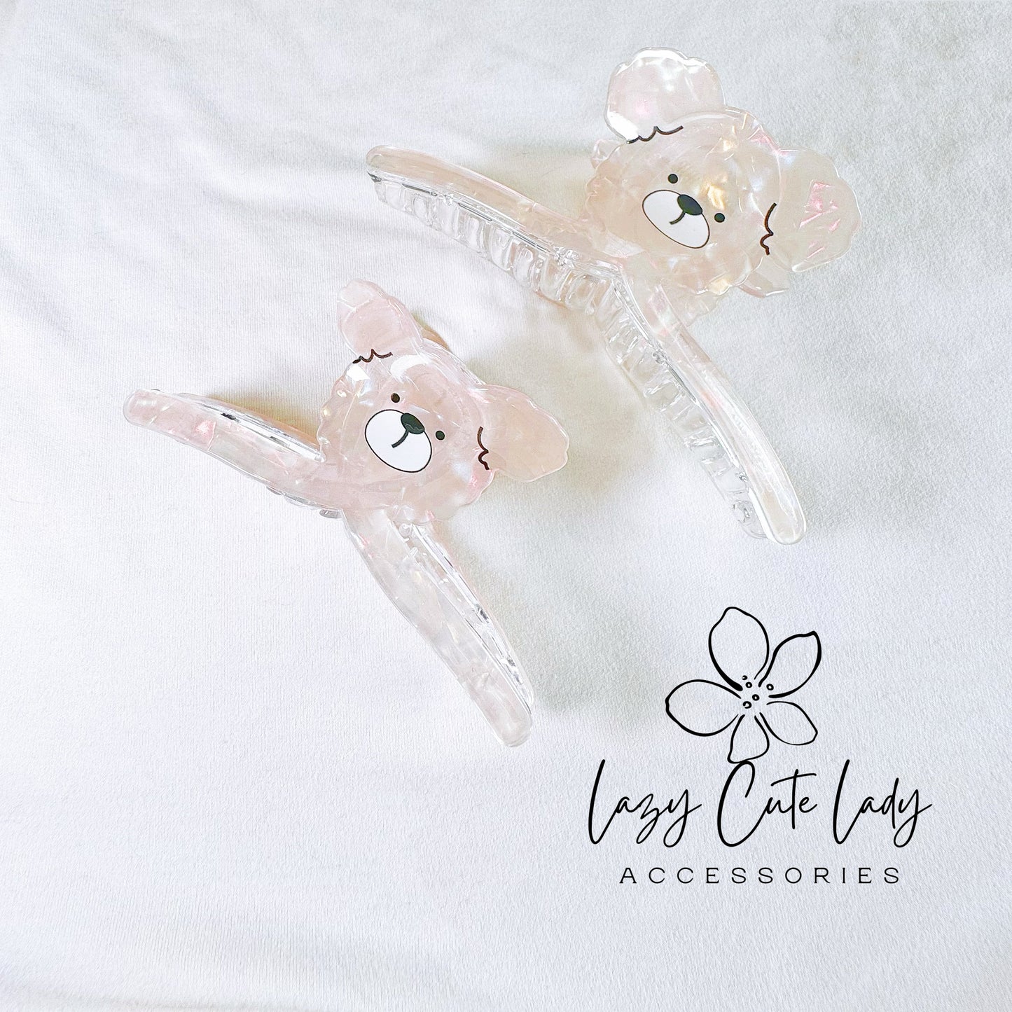 Adorable Teddy Bear Hair Claw - Brown and White, Two Sizes,Cute Hair Accessories