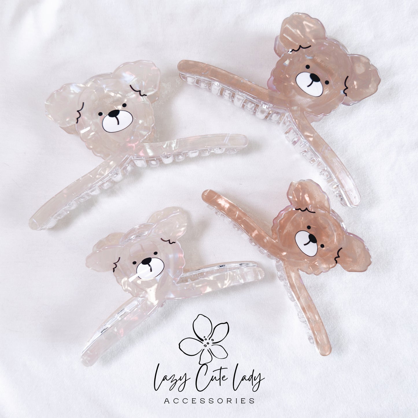 Adorable Teddy Bear Hair Claw - Brown and White, Two Sizes,Cute Hair Accessories