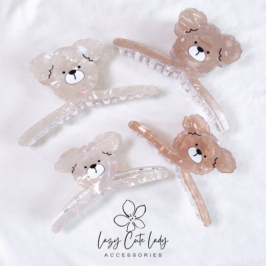 Adorable Teddy Bear Hair Claw - Brown and White, Two Sizes,Cute Hair Accessories